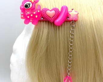 Bright pink deco kawaii hair clip, alligator clip, pink barrette, decoden inspired, decora, pop kei, sweet lolita, *CHOKING HAZARD*