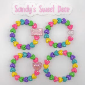 Free shipping, kandi bracelet made with multicolored heart beads, please read listing, heart bead bracelet, heart kandi bracelet, 80s, 90s