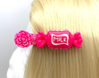 Hot pink deco kawaii hair clip, alligator clip, hot pink barrette, decoden inspired, decora, pop kei, sweet lolita, *CHOKING HAZARD*