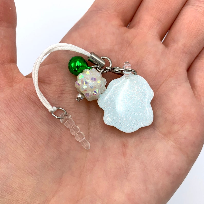 Switch charm phone charm Santa Claus dust plug charm has an AB rhinestone bead and a green bell