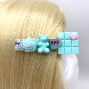 Free shipping, light blue deco kawaii hair clip, alligator clip, blue barrette, fairy kei, pastel, sweet lolita, pop kei, CHOKING HAZARD!