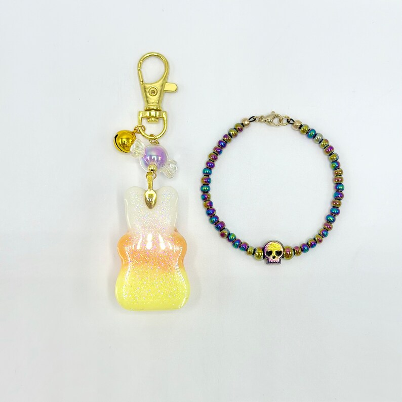 Candy Corn Bear Bag Charm With Free Bracelet, Kawaii Halloween Charm