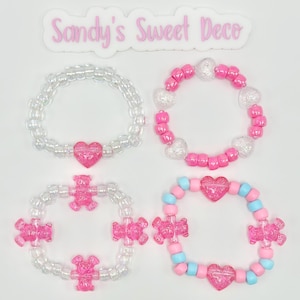 Free shipping, kandi bracelet, choose from 4 styles, Valentine&#39;s Day kandi, pony beads, AB beads, glitter/sparkle beads, hearts, bears