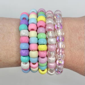 kandi bracelet set in pastel colors, pony beads, free shipping, rave/edm bracelets, PLUR, kandi beads, pastel aesthetic, mermaid beads, set