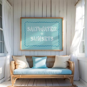 Sunsets + Saltwater Wall Art | Christian Coastal Decor | Faith Inspired Ocean Print | Beach House Scripture Inspired Art