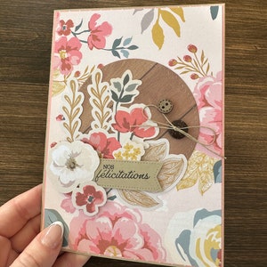 Carte Carton Félicitations Mariage Scrapbooking Papeterie Naissance Bébé Fleur Fleuri
