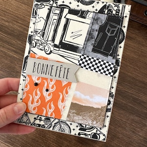 Carte de fête thème moto motocycliste roadtrip voyage désert homme