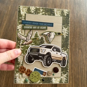 Carte Carton Carte de Souhait Scrapbooking Homme Fête anniversaire Camion Country chasse
