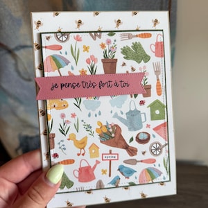 Carte Carton de Souhait Papeterie Scrapbooking Fleurs je pense à toi jardin printemps