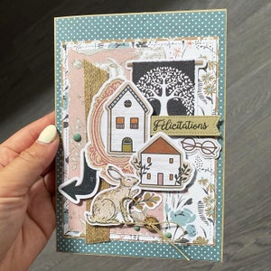 Carte Carton Félicitations Maison Achat Lapin Vintage Scrapbooking Papeterie