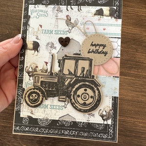 Carte Carton Fête Anniversaire Vintage Farmhouse Tracteur