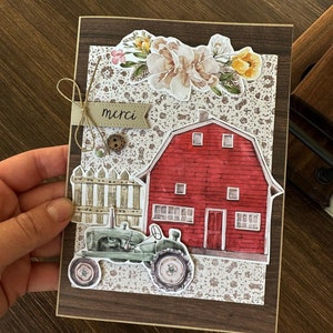Carte Carton Merci Remerciement Vintage Farmhouse Ferme Tracteur