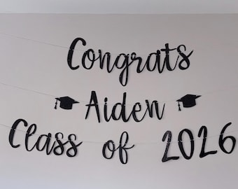 Personalized Congrats Glitter Graduation Banner, Class of 2026