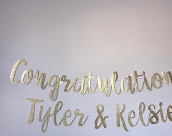 Personalized Congratulations Banner, Congratulations Engagement Party Banner, Bachelorette Party Decor, Custom Name Bridal Shower Banner