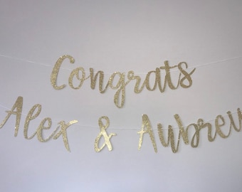 Personalized Glitter Congrats Banner, Engagement Party Decor