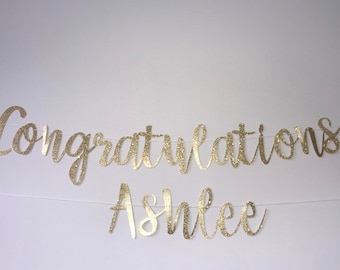 Personalized Glitter Congratulations Banner, Graduation Party Decor