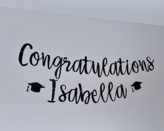 Personalized Congratulations Glitter Grad Banner, Custom Name Graduation Party Decor