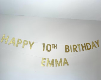 Personalized Glitter 10th Birthday Banner, Custom Name Party Decor