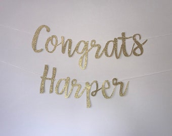 Personalized Glitter Congrats Banner, Graduation Party Decor