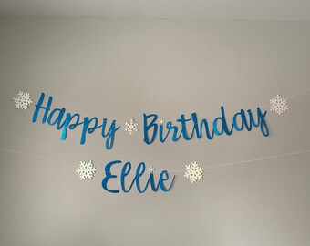 Happy Birthday Banner, Winter Birthday Banner,  Snowflake Birthday Party, Birthday Banner