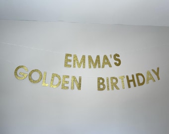 Personalized Glitter Golden Birthday Banner, Party Decor