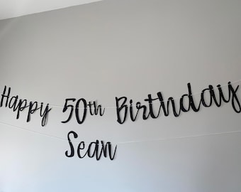 Personalized 50th Birthday Banner, Custom Name Party Decor, Glitter Birthday Decoration
