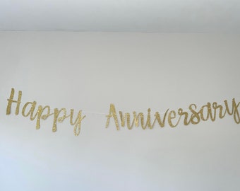 Happy Anniversary Banner, Glitter Anniversary Party Decor
