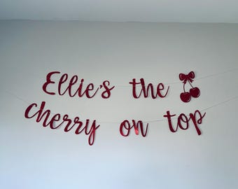 Personalized Glitter Cherry Banner, Custom Party Decor