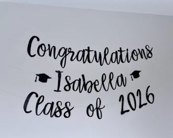 Personalized Congratulations Glitter Graduation Banner, Class of 2026, Custom Name
