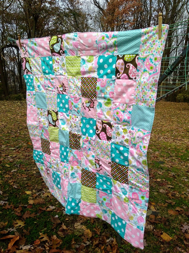 Homemade Quilts Pastel Nursery Decor Tied Flannel Baby Blanket Toddler Bed Set Baby Shower Baby Quilt and Pillow Set