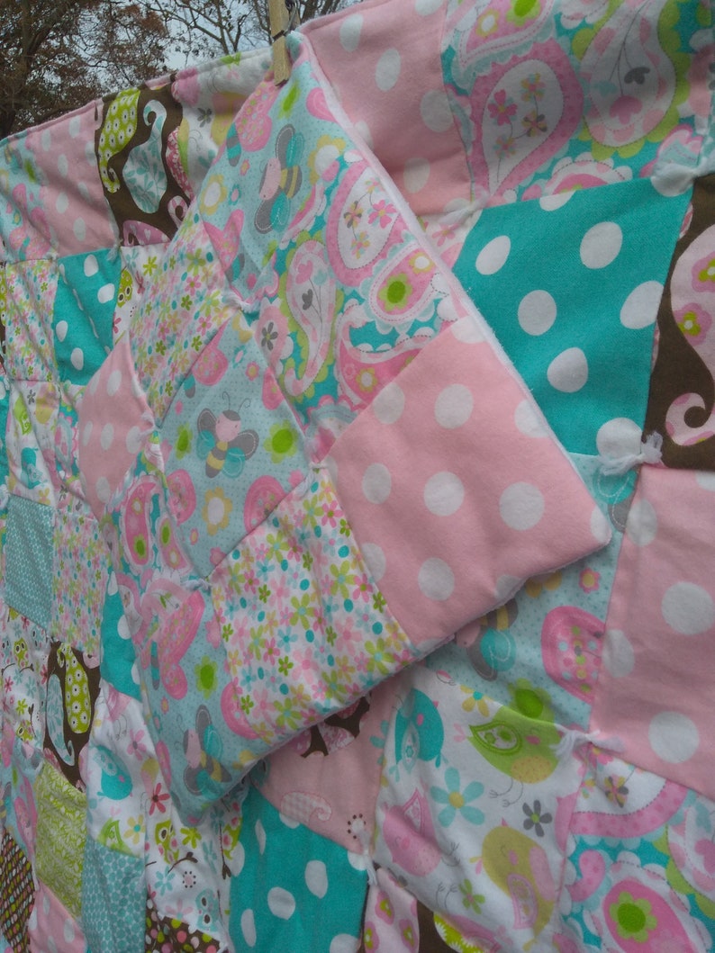 Homemade Quilts Pastel Nursery Decor Tied Flannel Baby Blanket Toddler Bed Set Baby Shower Baby Quilt and Pillow Set
