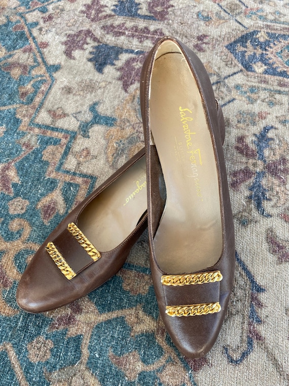 Salvatore Ferragamo Brown Leather Loafers with Gold Accents Salvatore Ferragamo Brown Leather Penny Loafers | ShopSimon main image 3