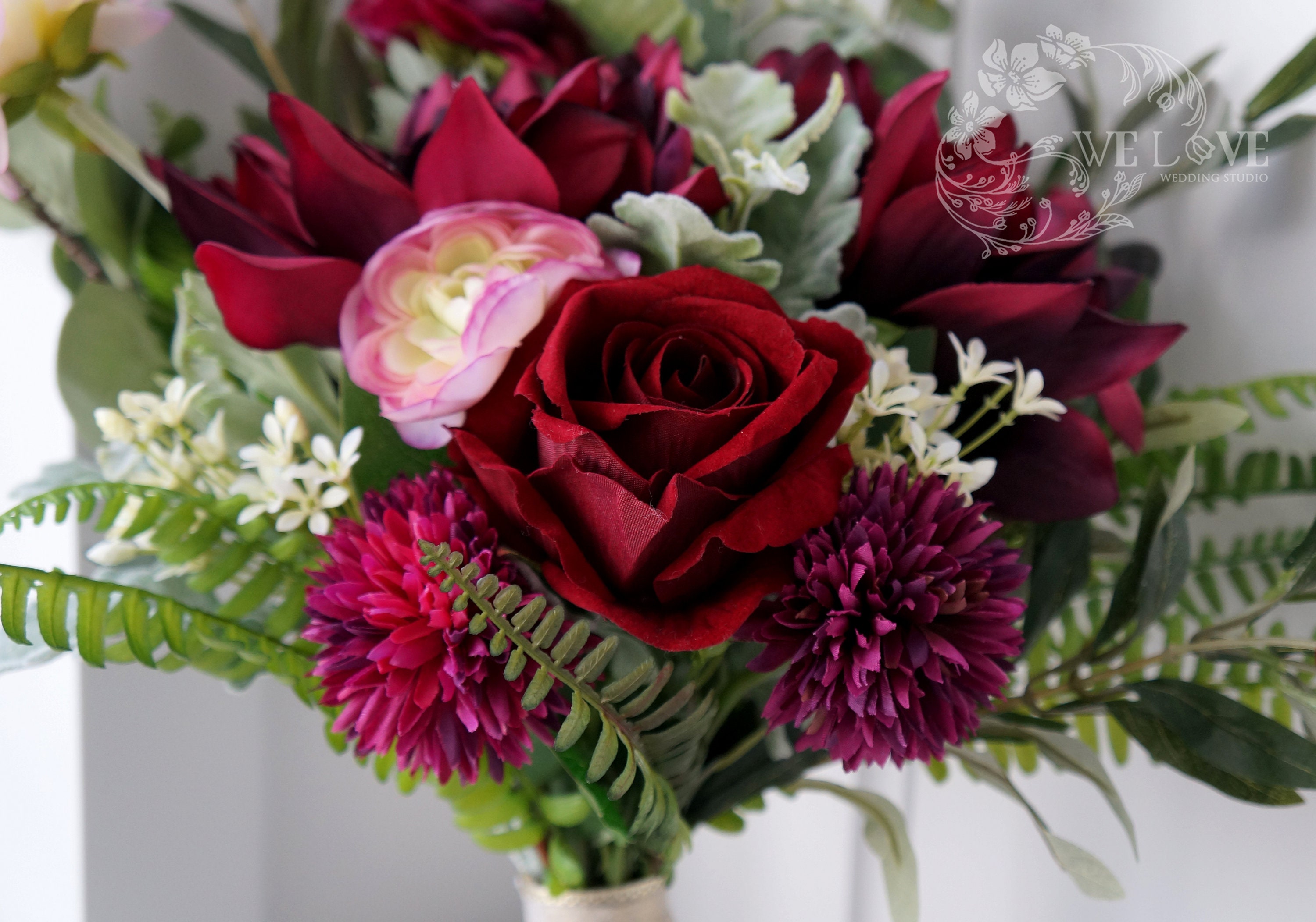 Wedding Bridal Burgundy Bouquet Bridesmaid Flowergirl Etsy