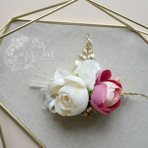 Rosa und weiße Rose Corsage, Braut Brautjungfer Corsage, Abschlussball Corsage, Party Corsage, Waldhochzeit Corsage, Hochzeit Blumen