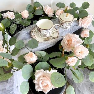 6FT Blush Pink Rose Garland, Wedding Centerpiece, Wedding Table Foliage, Artificial Garland, Eucalyptus Table Runner,Wedding Decoration