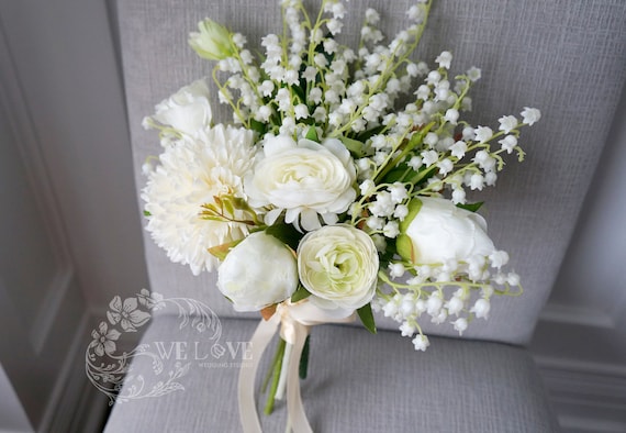 Eleganter Maiglöckchen Blumenstrauß, Braut Brautjungfer Bouquet, Weiße Hochzeitsblume, Bestimmungsort Hochzeit Künstlicher Blumenstrauß