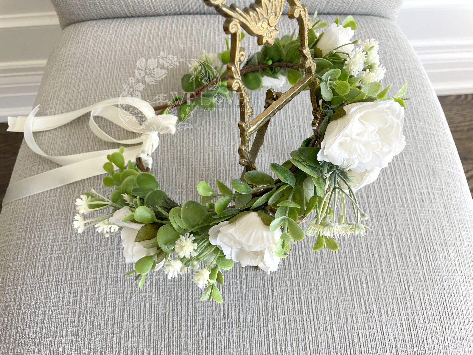 White roses crown white wedding crown flower halo white Etsy