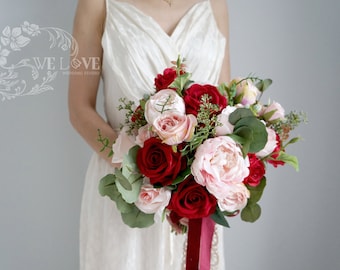Rose wedding bouquet, red bouquet, pink bouquet,wedding flowers, engagement bouquet, photo studio flowers,woodland wedding,bridal bouquet