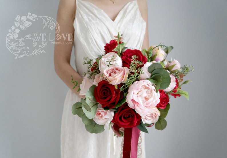 Rose Wedding Bouquet Red Bouquet Pink Bouquetwedding - Etsy