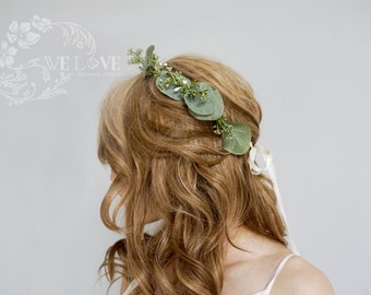 Greenery Crown, Bridal flower crown,Bridal flower halo ,Boho flower crown,Woodland crown,Rustic flower crown,Leaf halo,Bridesmaid Halo