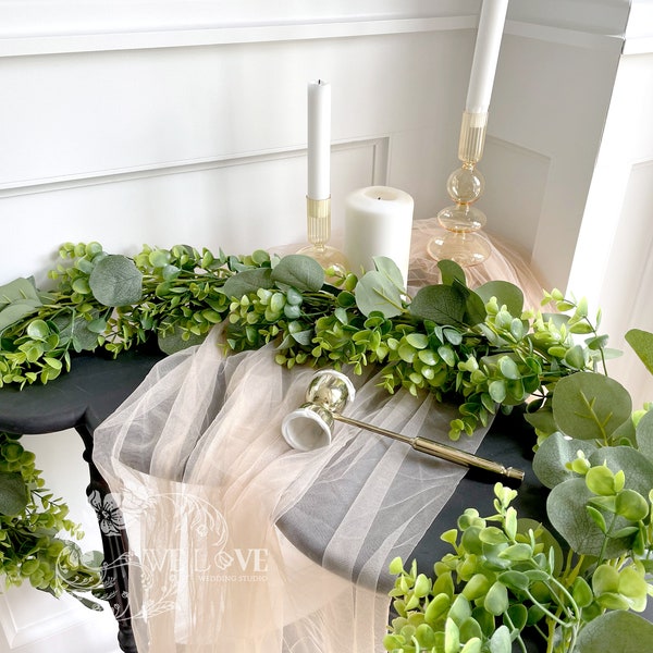 6.5FT Eucalyptus & Boxwood Garland, Wedding Centerpiece, Greenery Garland, Table Runner, Greenery Backdrop, Photo Booth, Boho Wedding