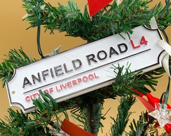 Liverpool - Anfield Road Sign Christmas Ornament, Hand-painted