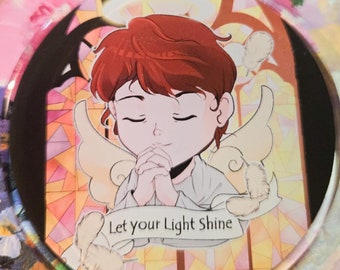 Chibi Praying Angel Keychain / Charm 3" - Acrylic Epoxy (Original illustration)