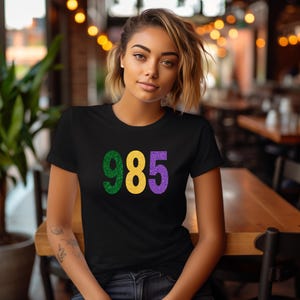 Mardi Gras Area Code Glitter Tee