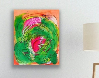 Acrylic painting on stretched  canvas „Pink Wheels“ signed original, sold by international known artist.
