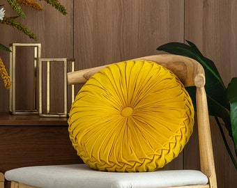 Pintuck Throw Pillows 13.5” Mustard Yellow Color