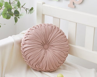 Round Velvet Pillow, Middle Century Pink Decorative Pillow
