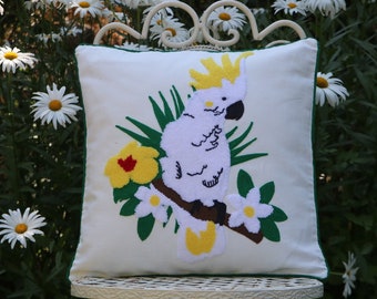 Summer Embroidered Cockatoo Tropical Bird Decorative Throw pillow Covers