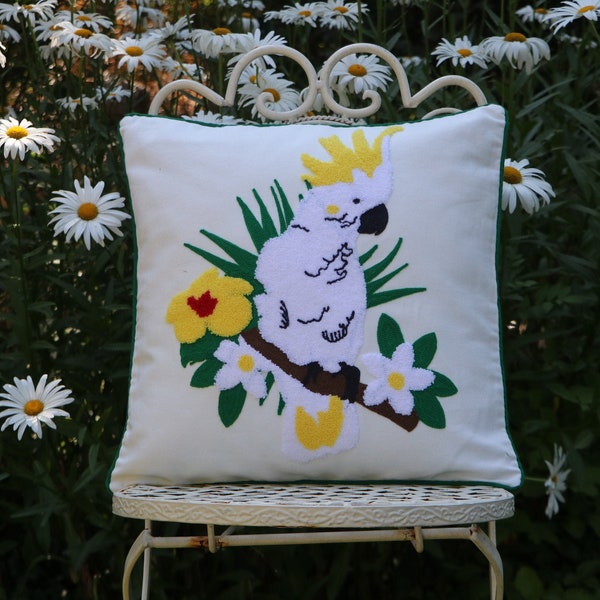 Summer Embroidered Cockatoo Tropical Bird Decorative Throw pillow Covers