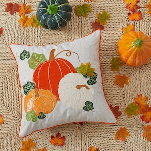 Sparking Sequin Embroidered Fall Pumpkin Pillow Cover